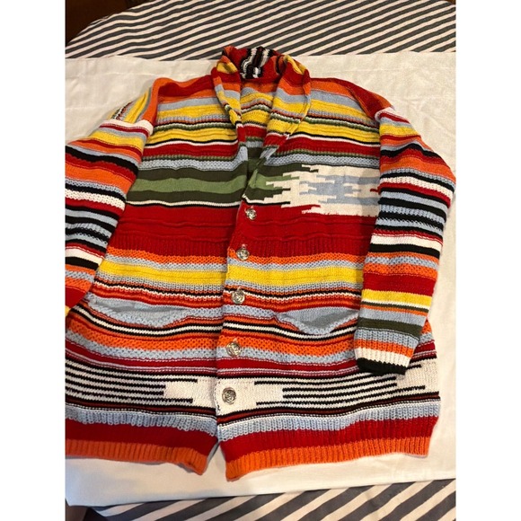 Unbranded Sweaters - VTG Polo Ralph Lauren Striped Collar Cardigan Southwestern Knit Silver Button